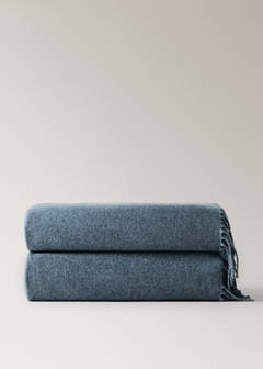 Wool-blend blanket with fringes — Blue 4