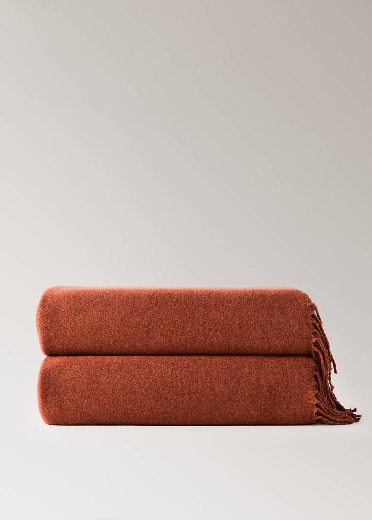Wool-blend blanket with fringes — Russet