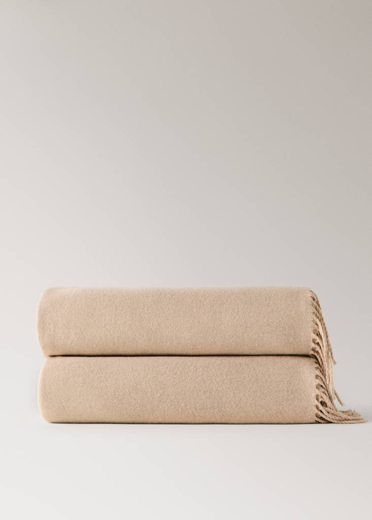 Wool-blend blanket with fringes — Nude
