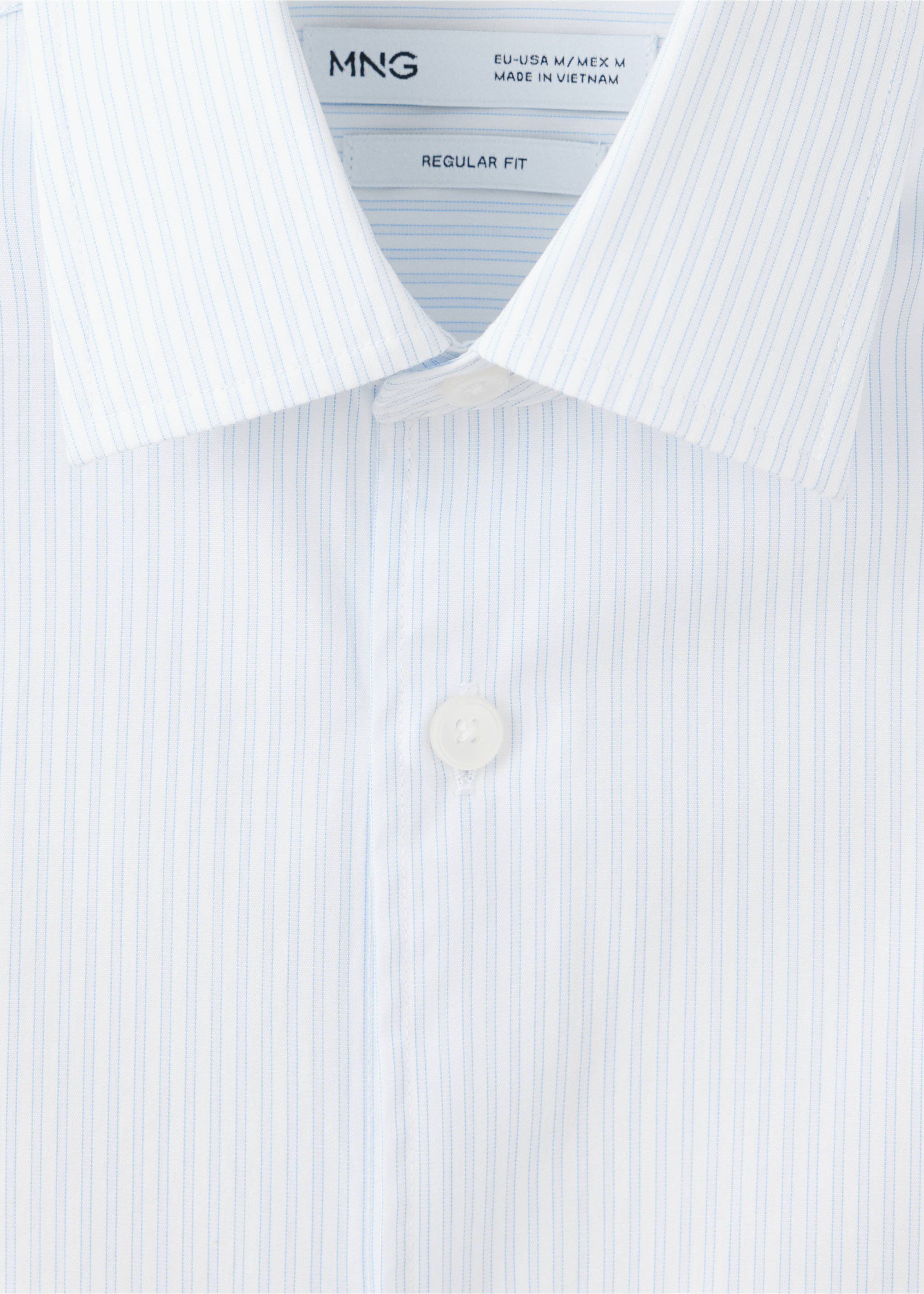 Regular fit striped cotton shirt - Details of the article 8, White. Ref: 37094439-00.