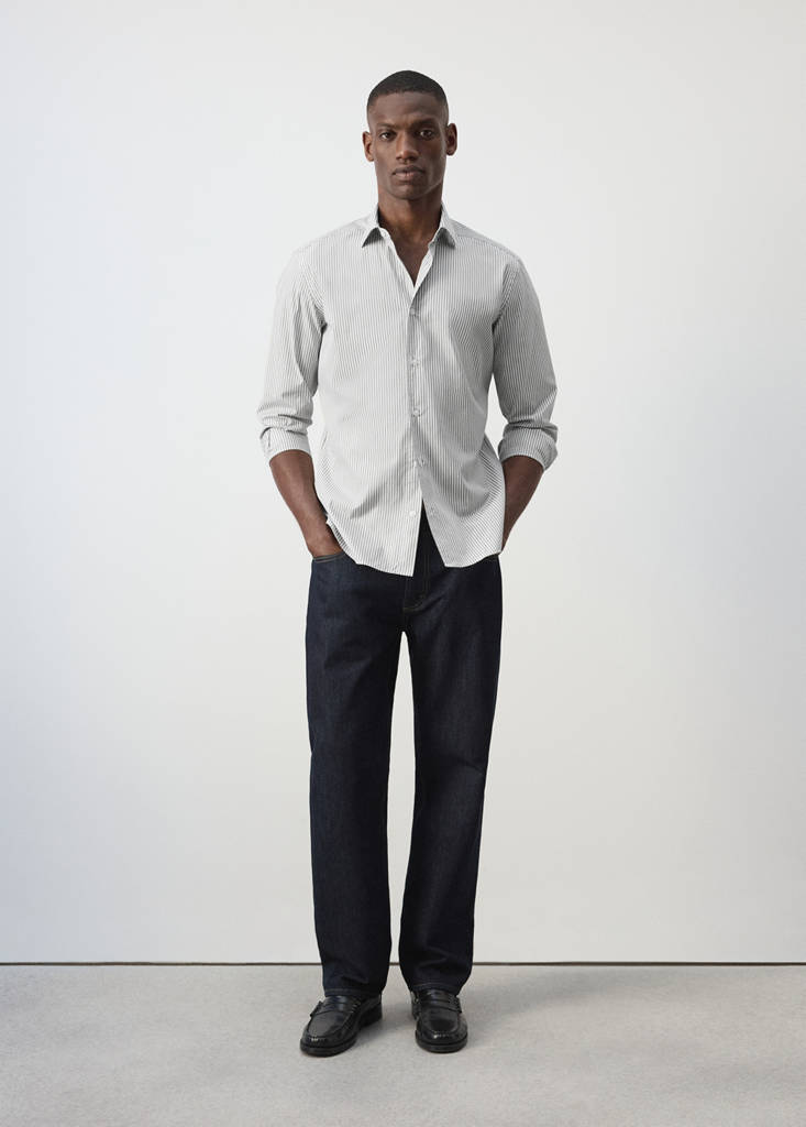 Koszula 100% bawełna regular fit w paski błękitny - Mężczyzna - XL - MANGO MAN