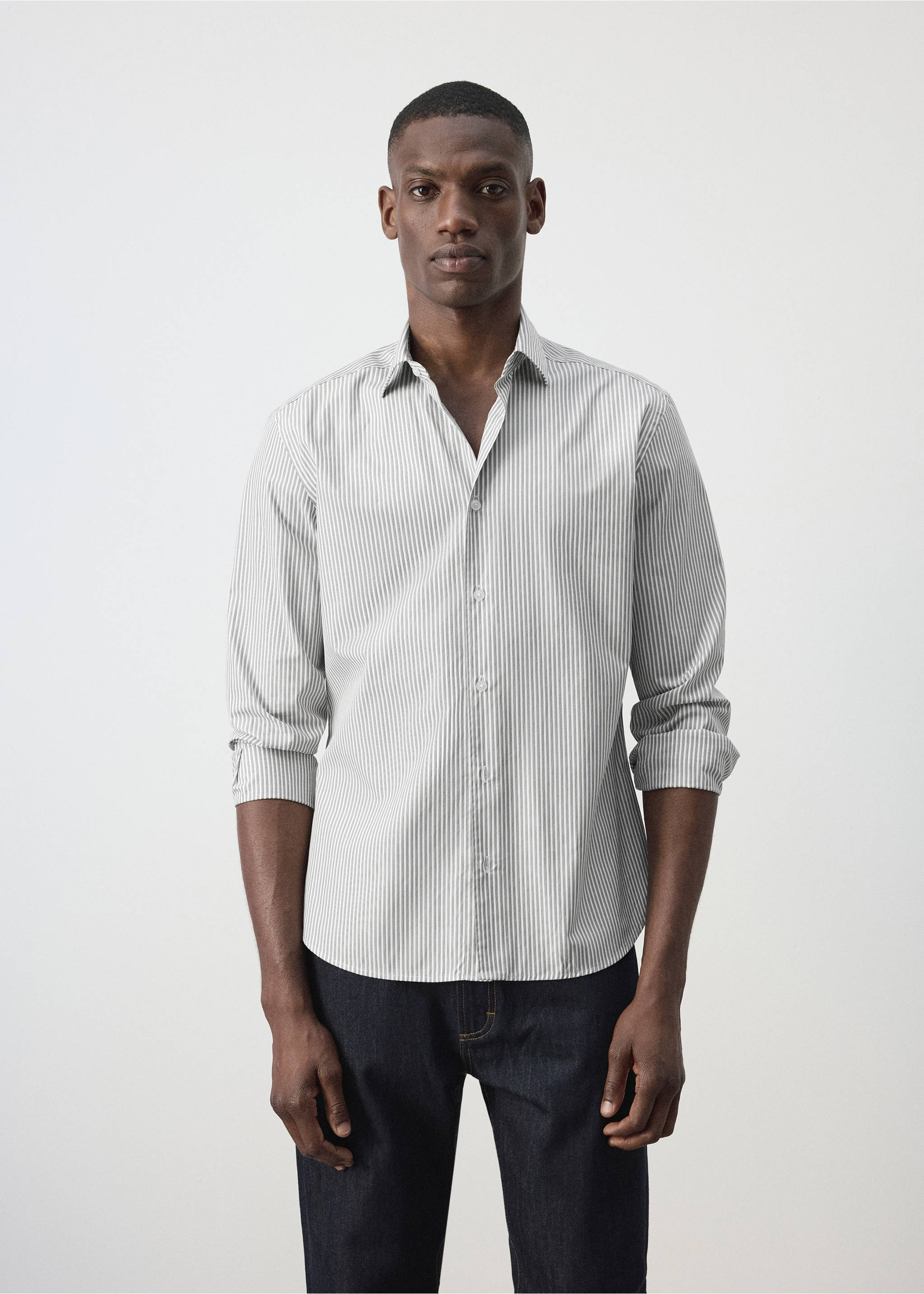 100% cotton regular fit striped shirt - Medium plane, Khaki. Ref: 37094439-00.