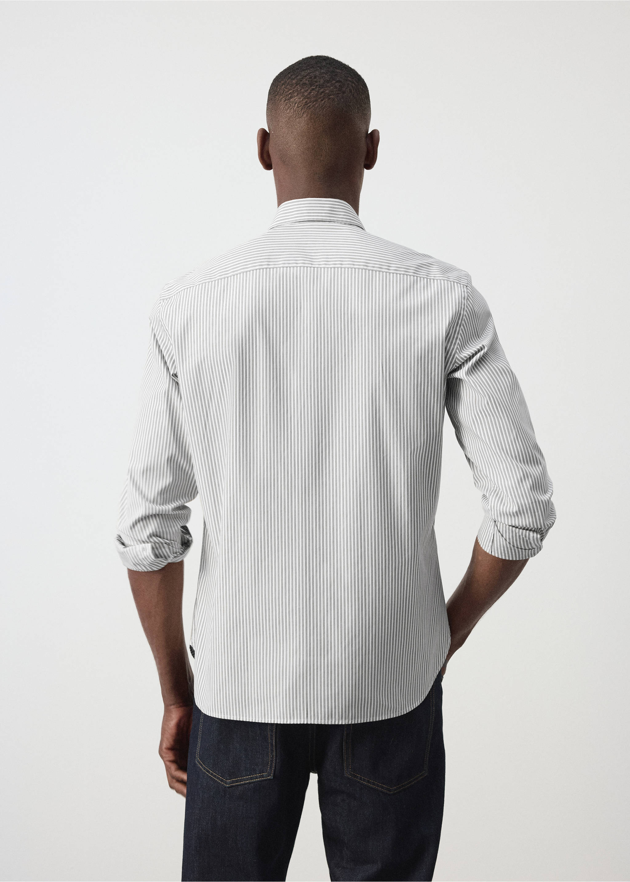 100% cotton regular fit striped shirt - Reverse of the article, Khaki. Ref: 37094439-00.