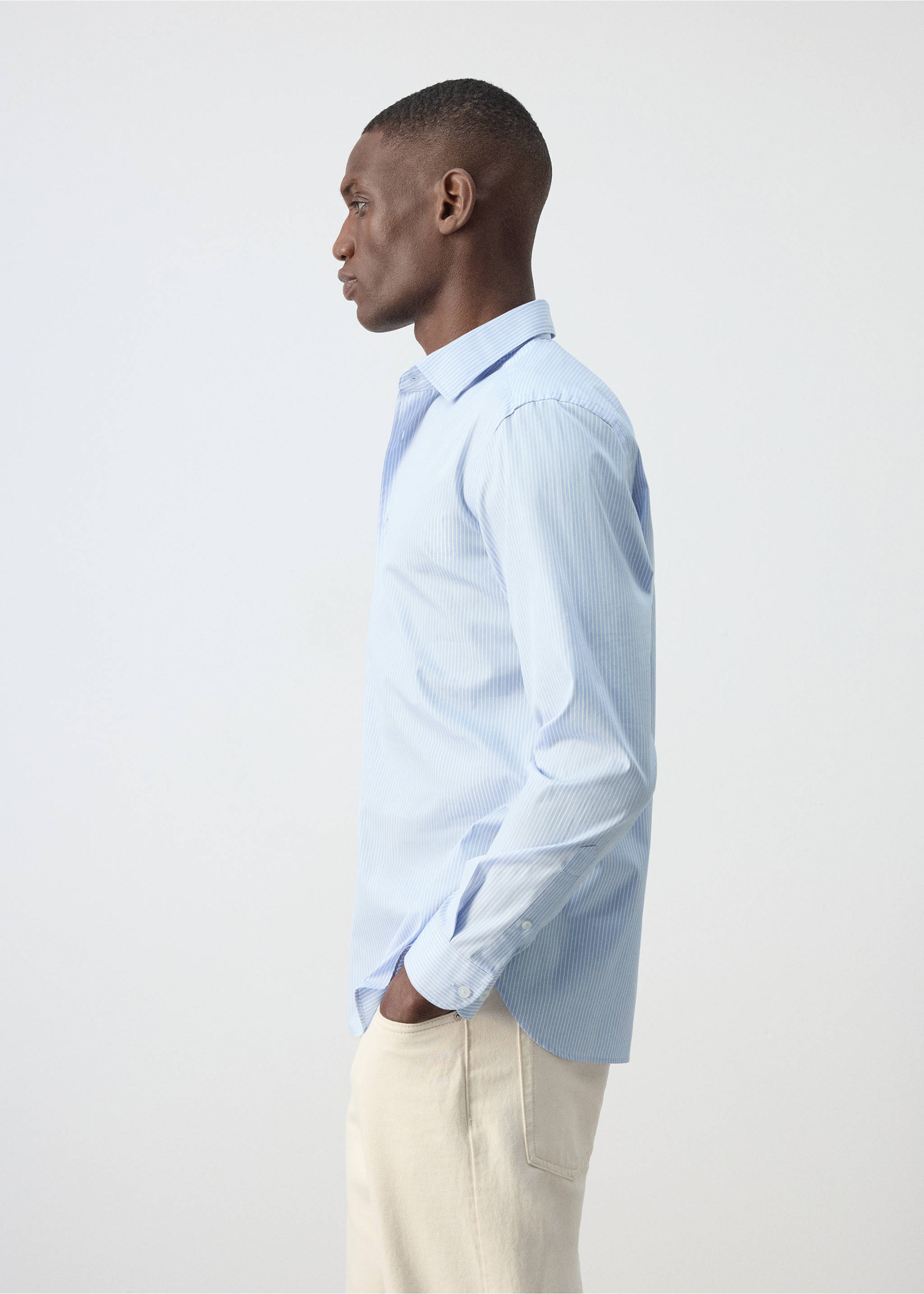 Regular fit striped cotton shirt - Details of the article 2, Sky Blue. Ref: 37094439-00.
