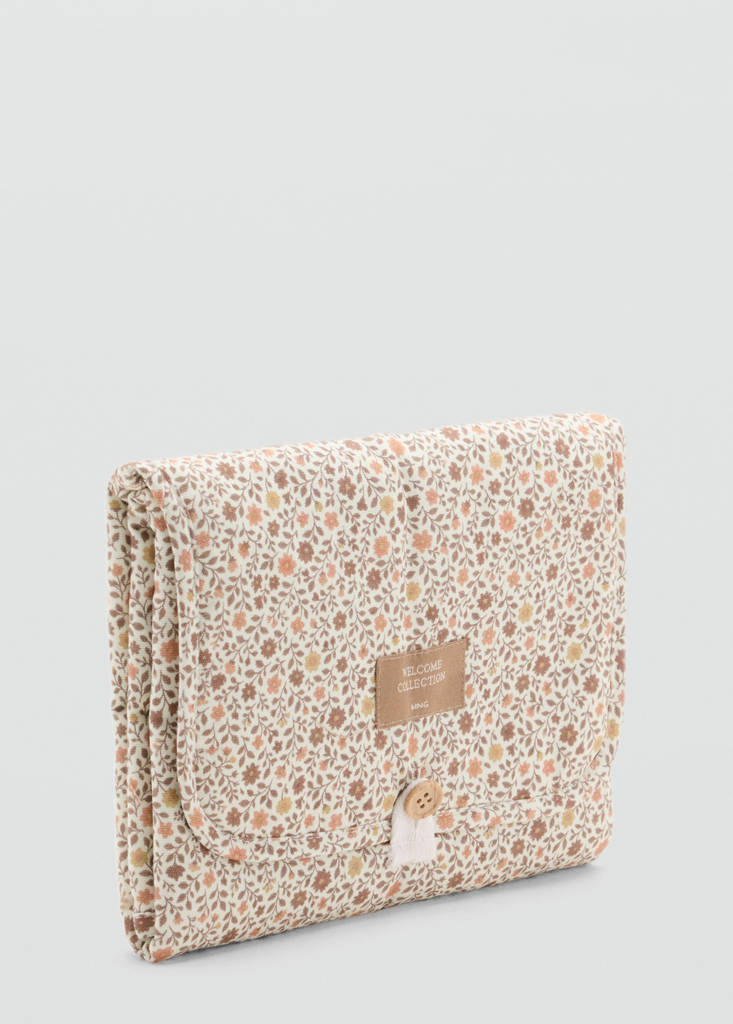 Foldable portable changing mat with flowers — Off White