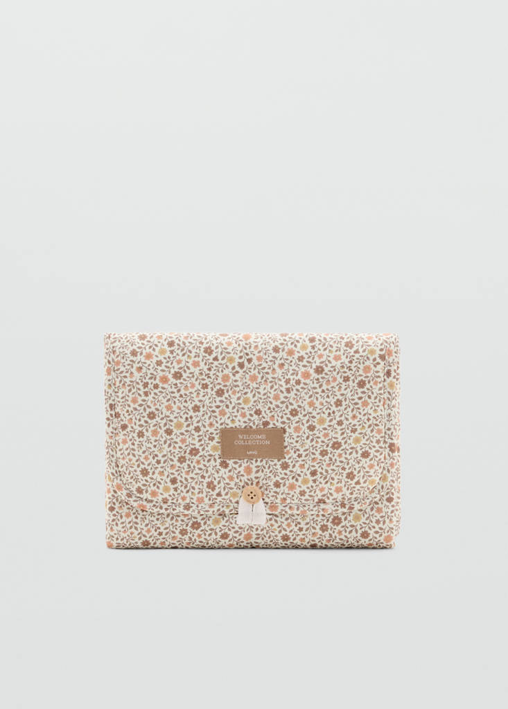 Foldable portable changing mat with flowers — Off White