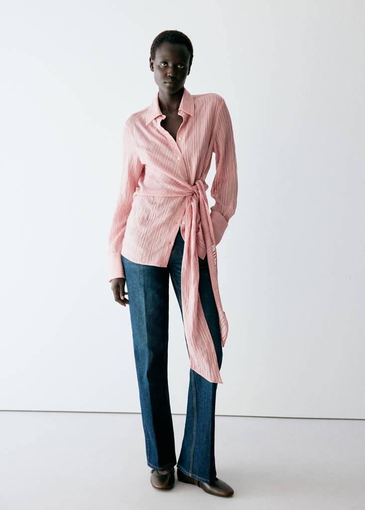 Striped blouse with bow detail — Pastel Pink
