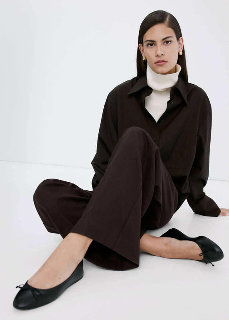 Leather ballet flats with bow — Black