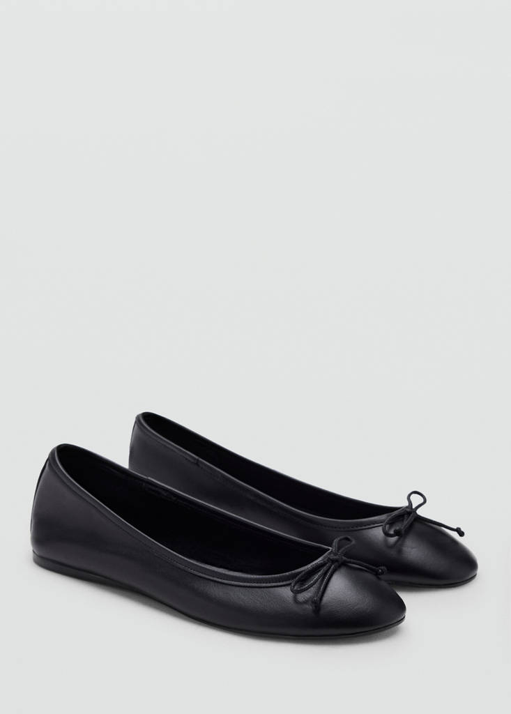 Leather ballet flats with bow — Black
