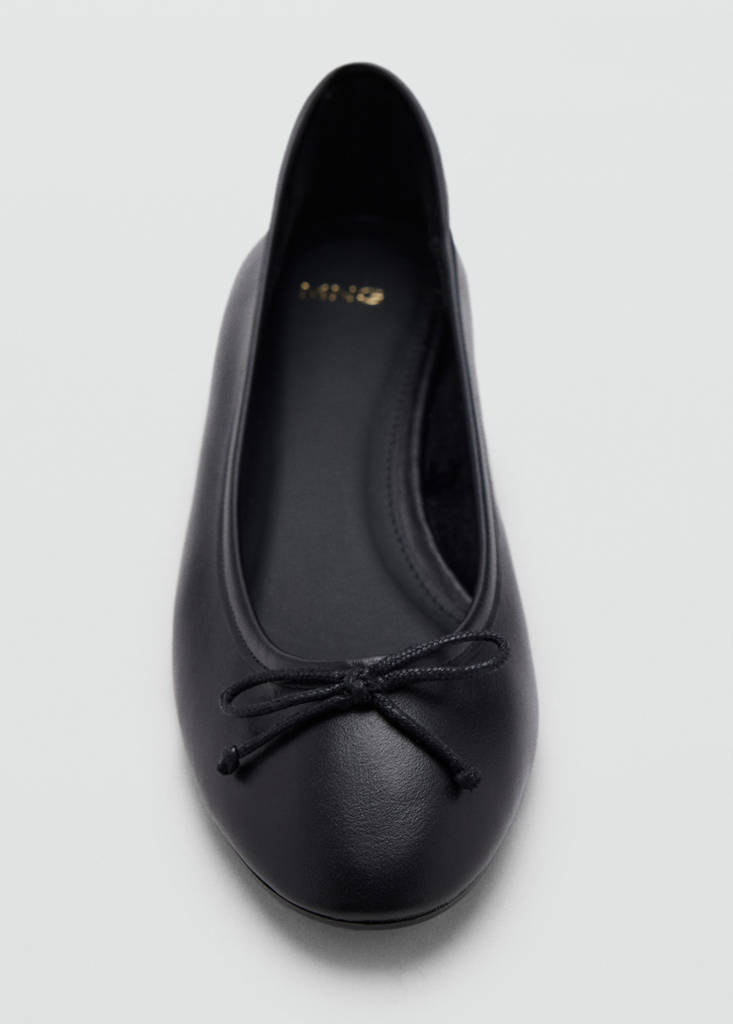 Leather ballet flats with bow — Black