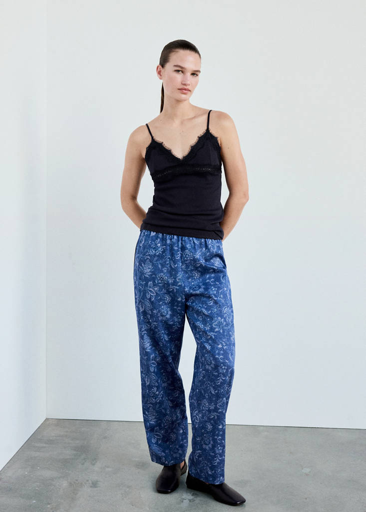 Openwork cotton top with lace detail — Navy