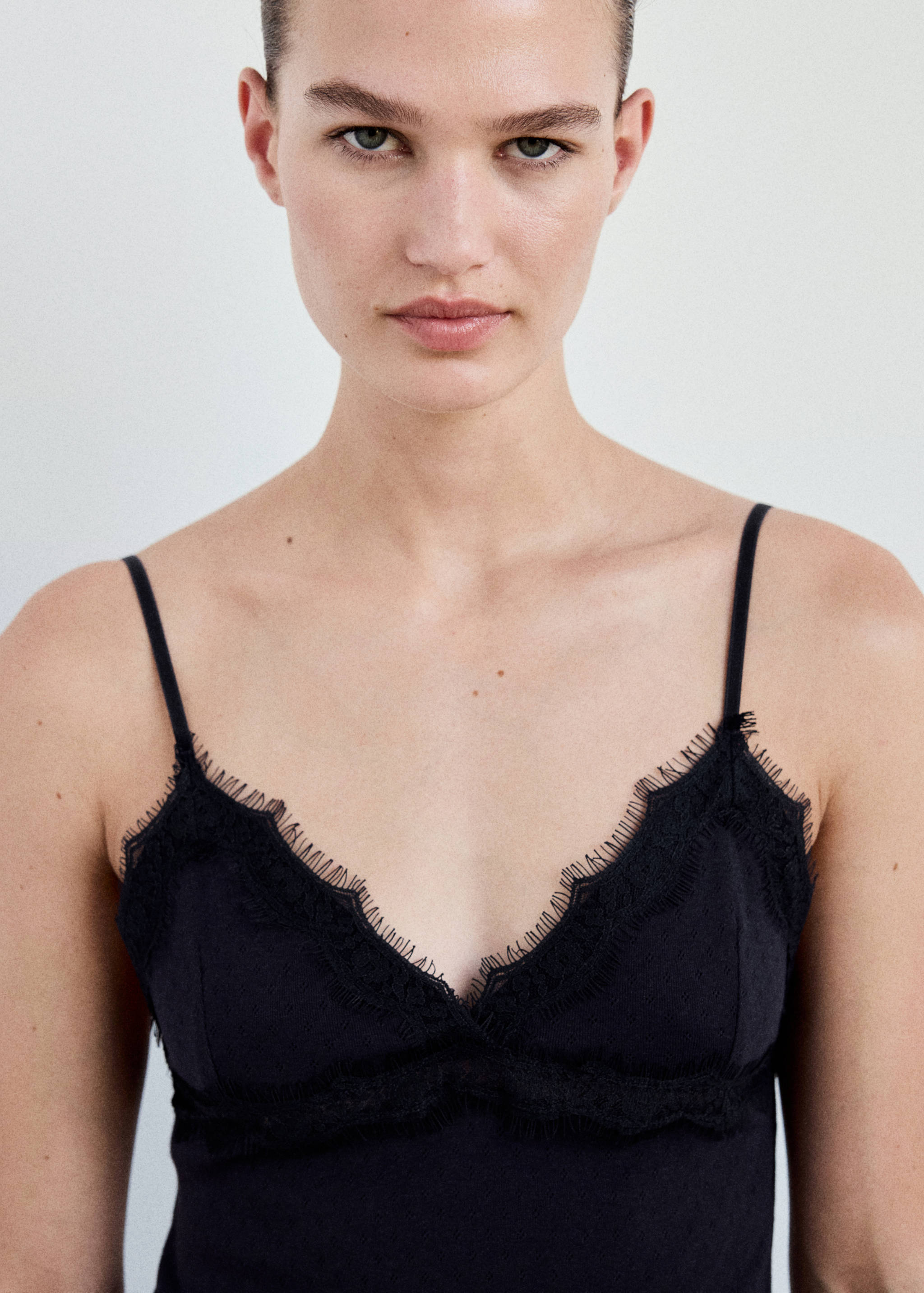Openwork cotton top with lace detail - Details of the article 1