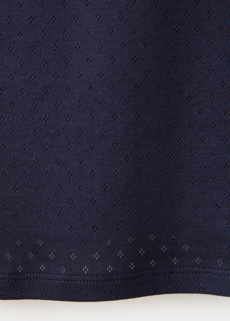 Openwork cotton top with lace detail — Navy