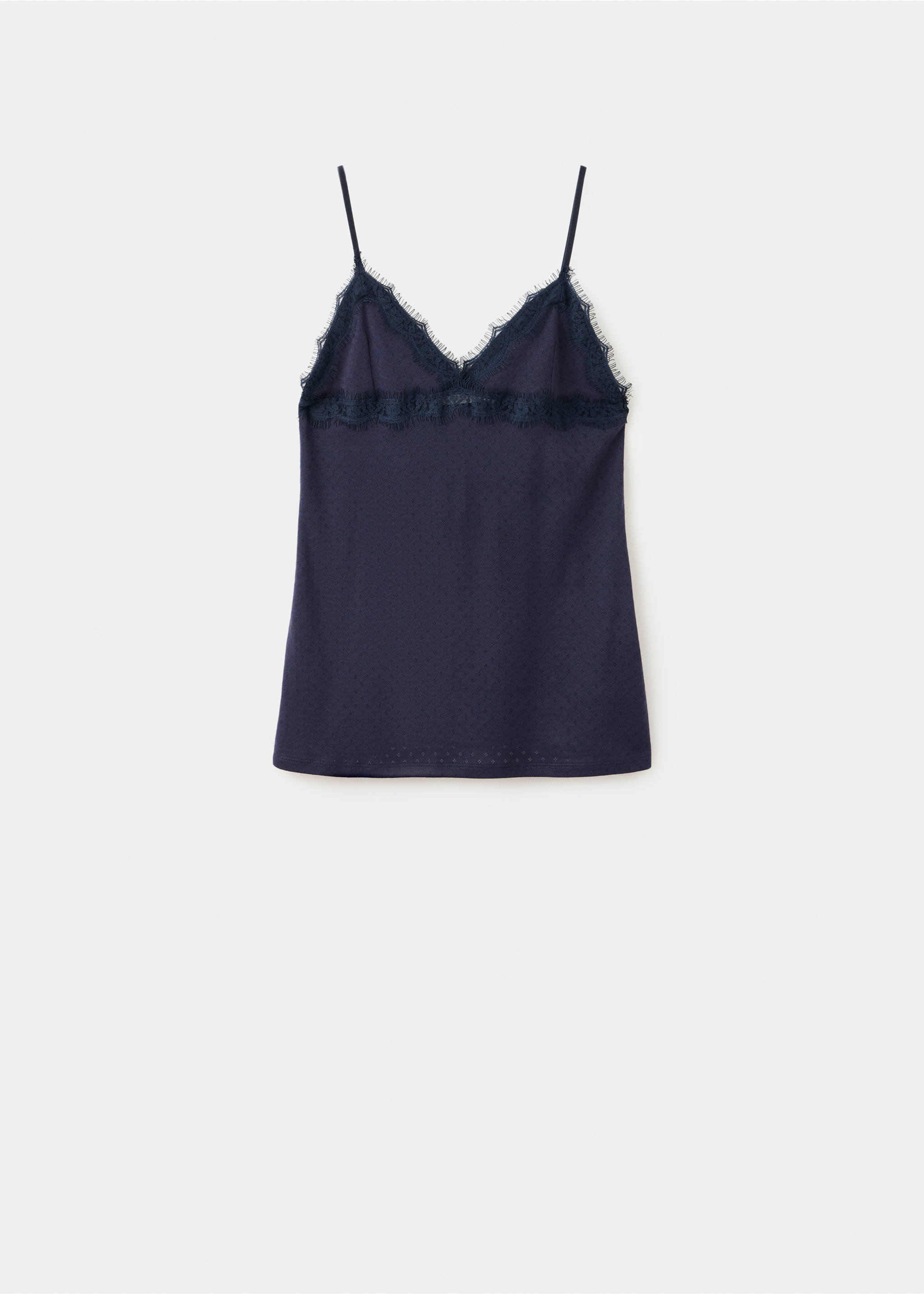 Openwork cotton top with lace detail - Article without model, Navy. Ref: 37094468-00.