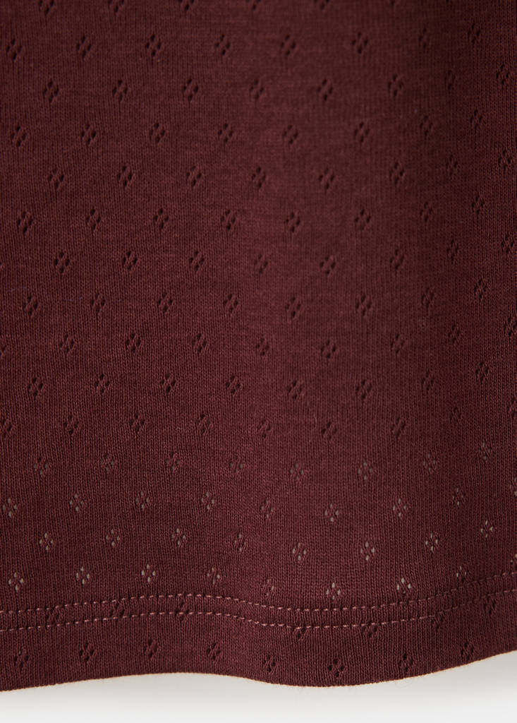 Openwork cotton top with lace detail — Burgundy