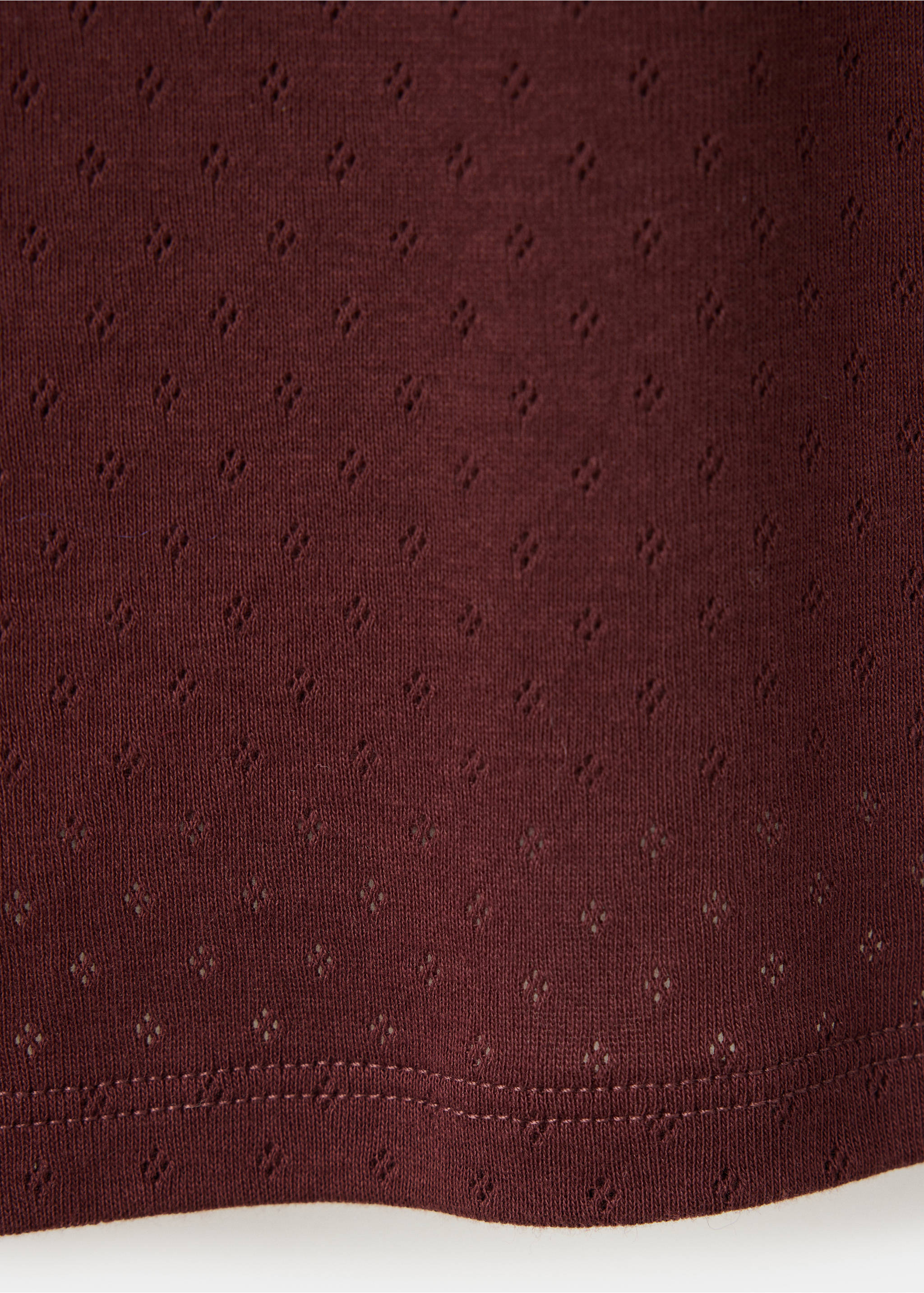 Openwork cotton top with lace detail - Details of the article 0, Burgundy. Ref: 37094468-00.