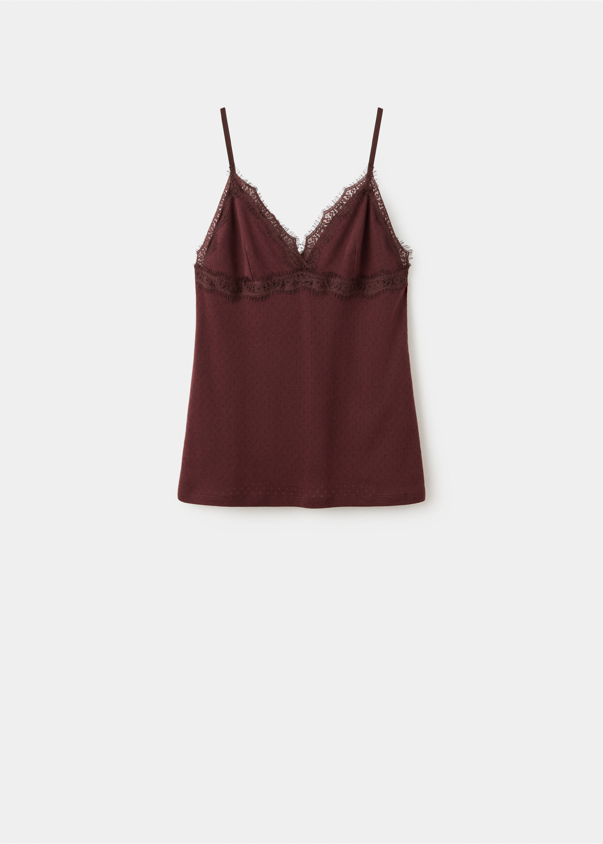 Openwork cotton top with lace detail - Article without model, Burgundy. Ref: 37094468-00.