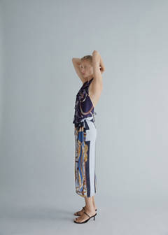 Printed chain halterneck top — Navy 4