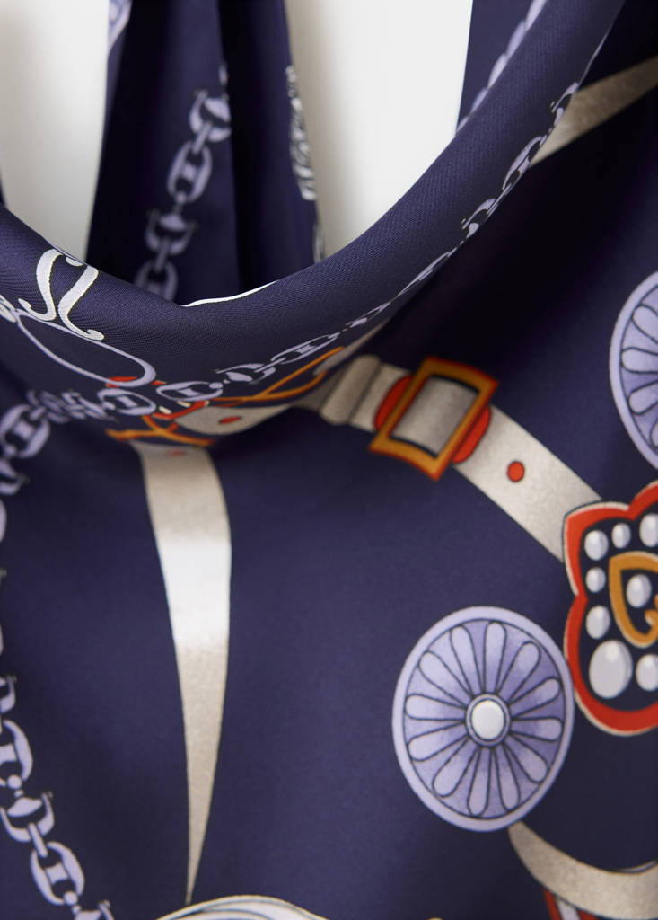 Printed halter top with chain detail — Navy