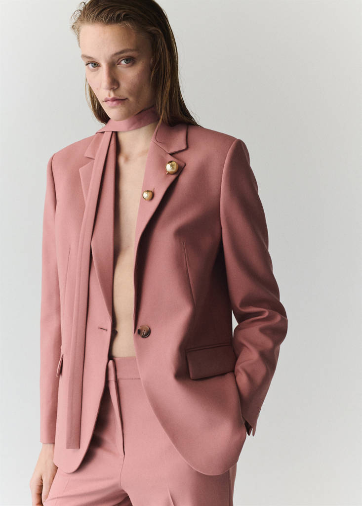 Straight cut suit blazer with pockets — Pink