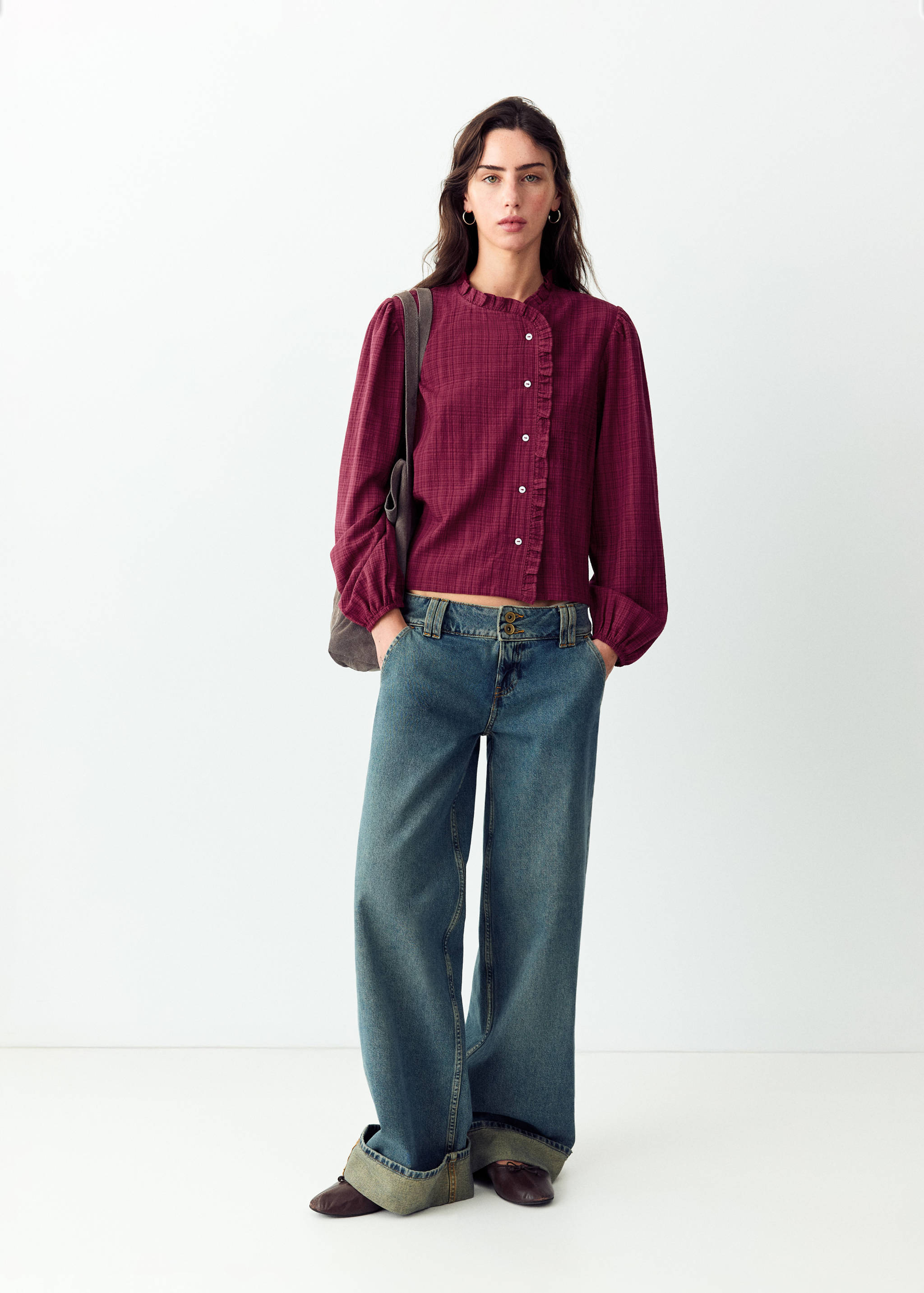 Wrap-front blouse with ruffle detail - General plane