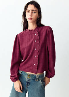 Wrap-front blouse with ruffle detail — Burgundy 1