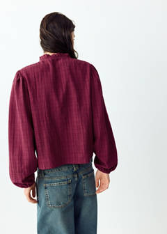 Wrap-front blouse with ruffle detail — Burgundy 4