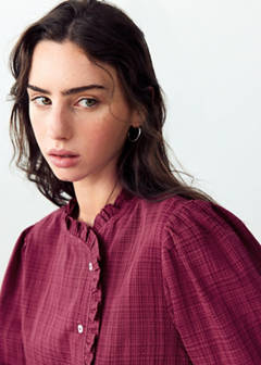 Wrap-front blouse with ruffle detail — Burgundy 3