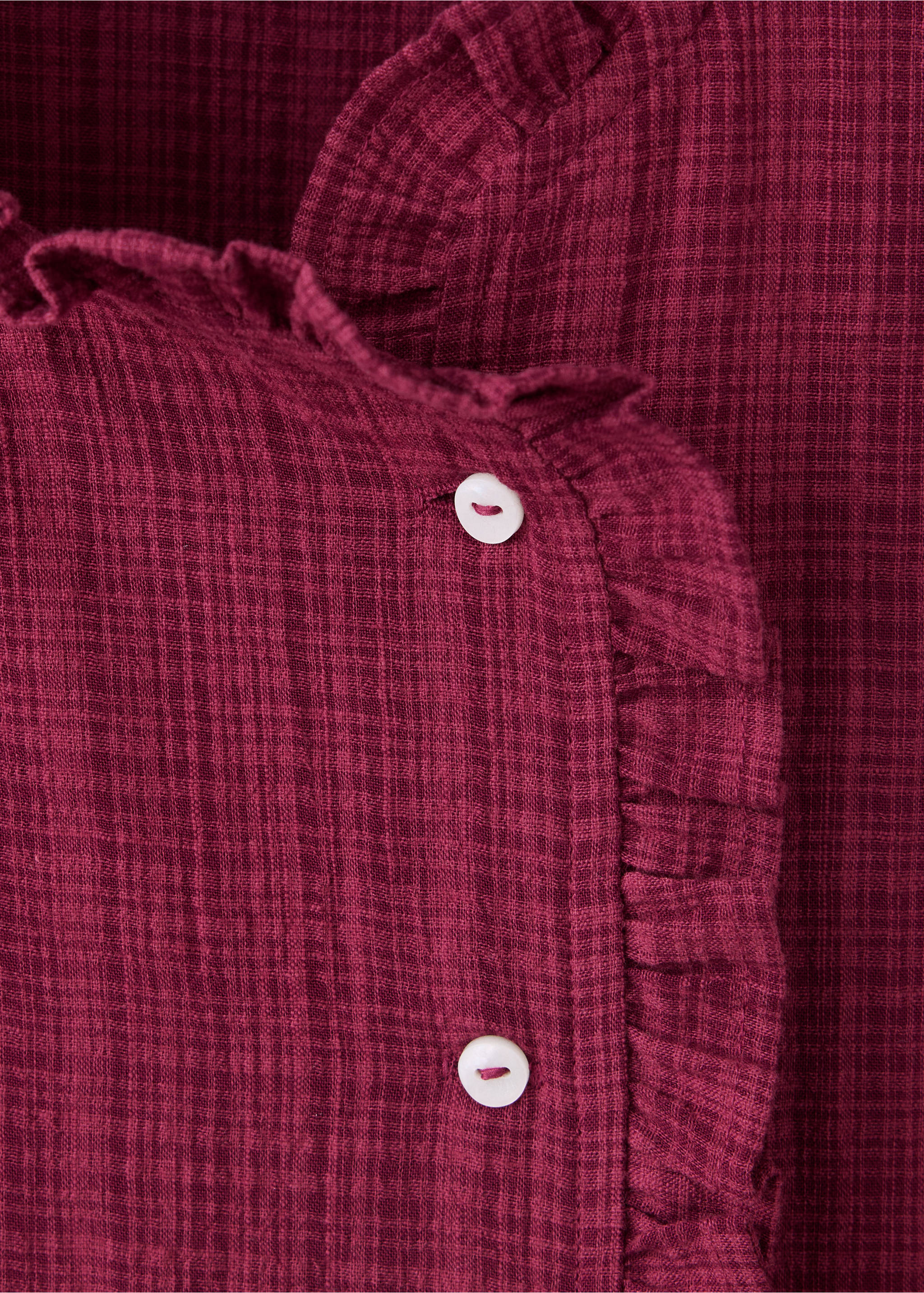 Wrap-front blouse with ruffle detail - Details of the article 8, Burgundy. Ref: 37094778-00.