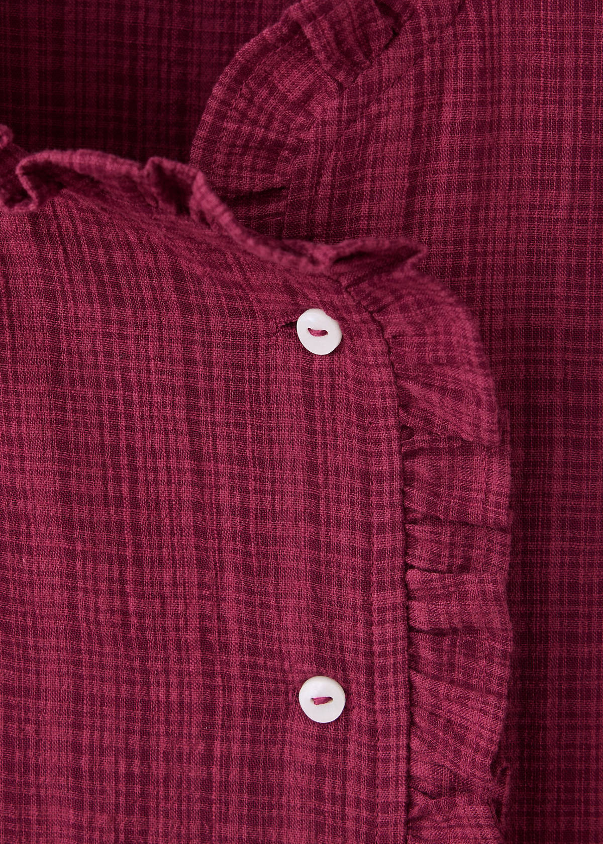 Wrap-front blouse with ruffle detail — Burgundy