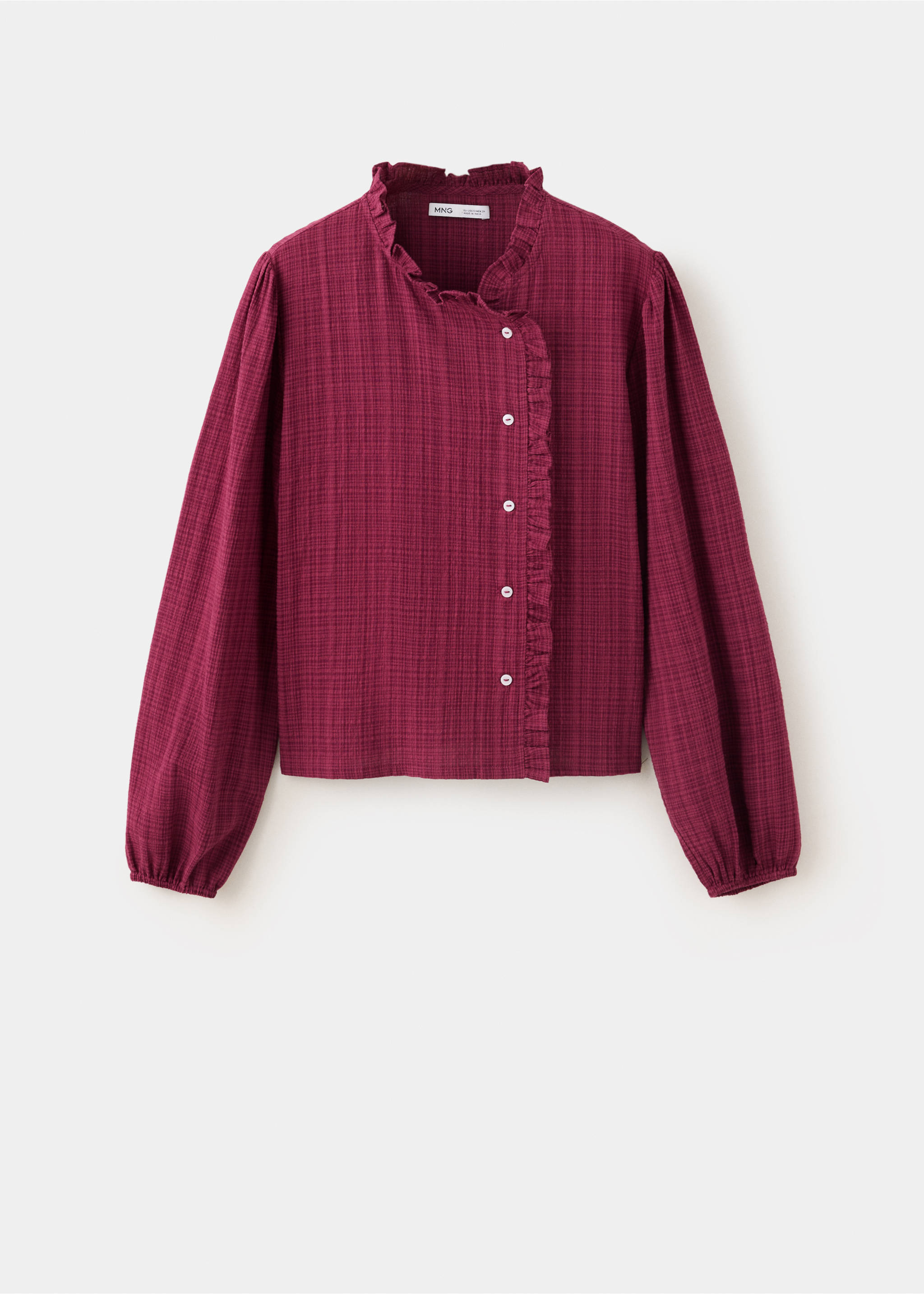 Wrap-front blouse with ruffle detail - Article without model, Burgundy. Ref: 37094778-00.