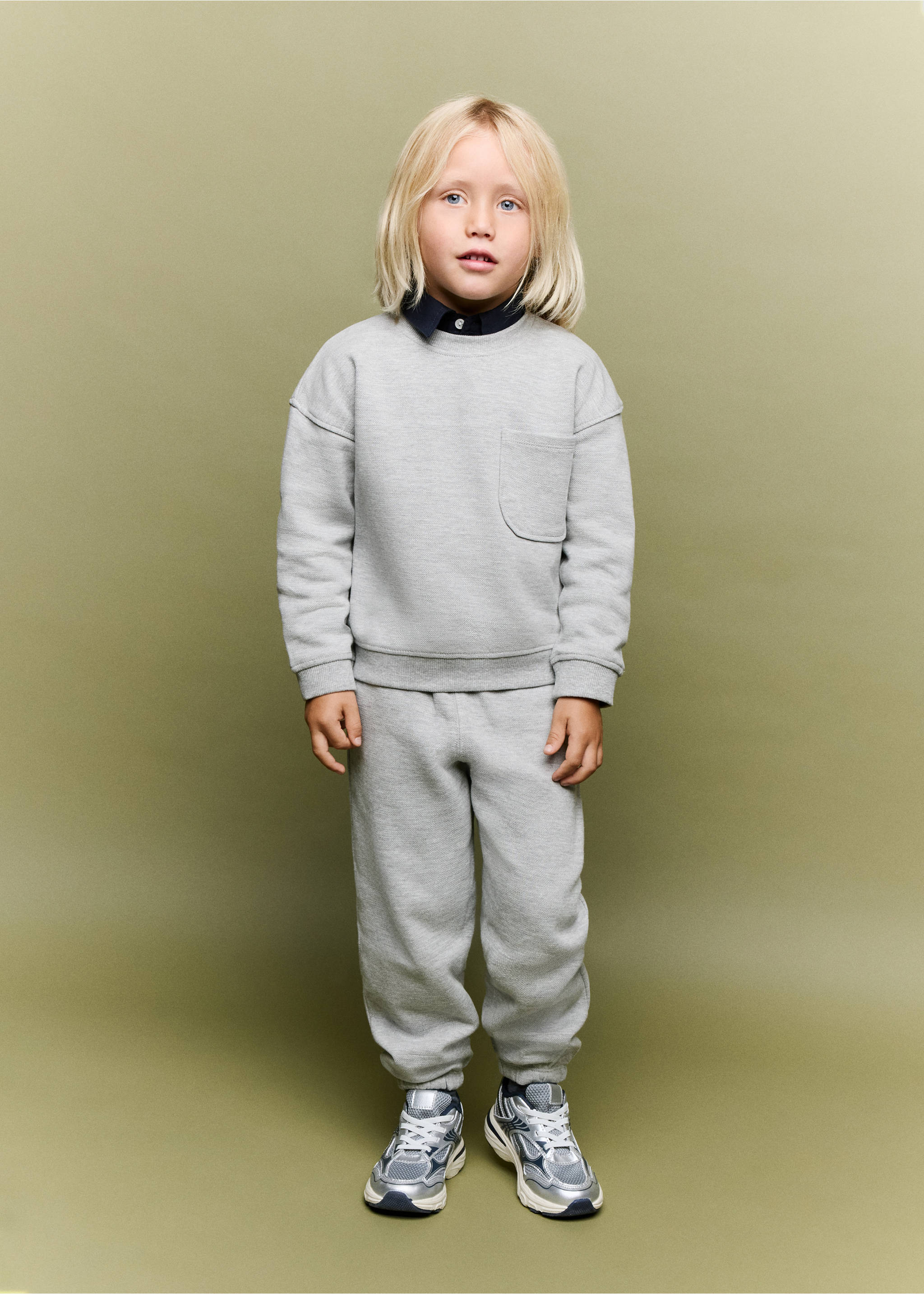 Grey joggers worn with a matching sweatshirt and trainers, Light Heather Grey. Ref: 37094779-00.