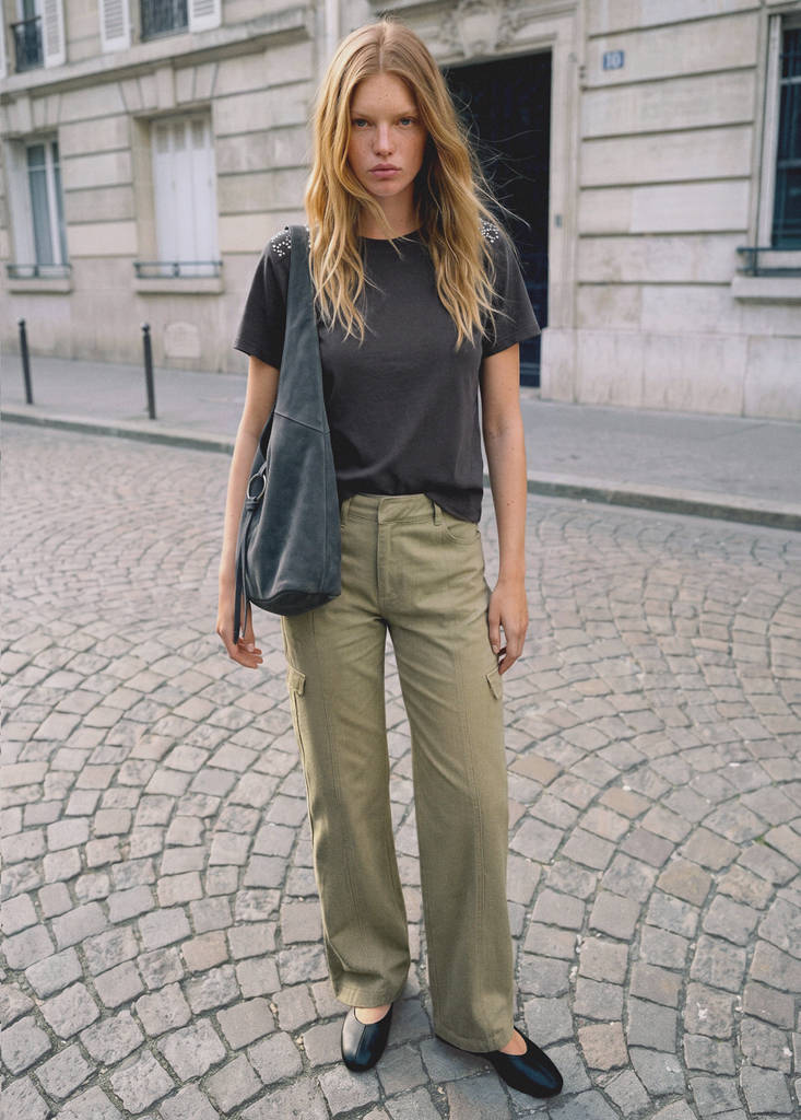 Wide leg cargo jeans — Khaki