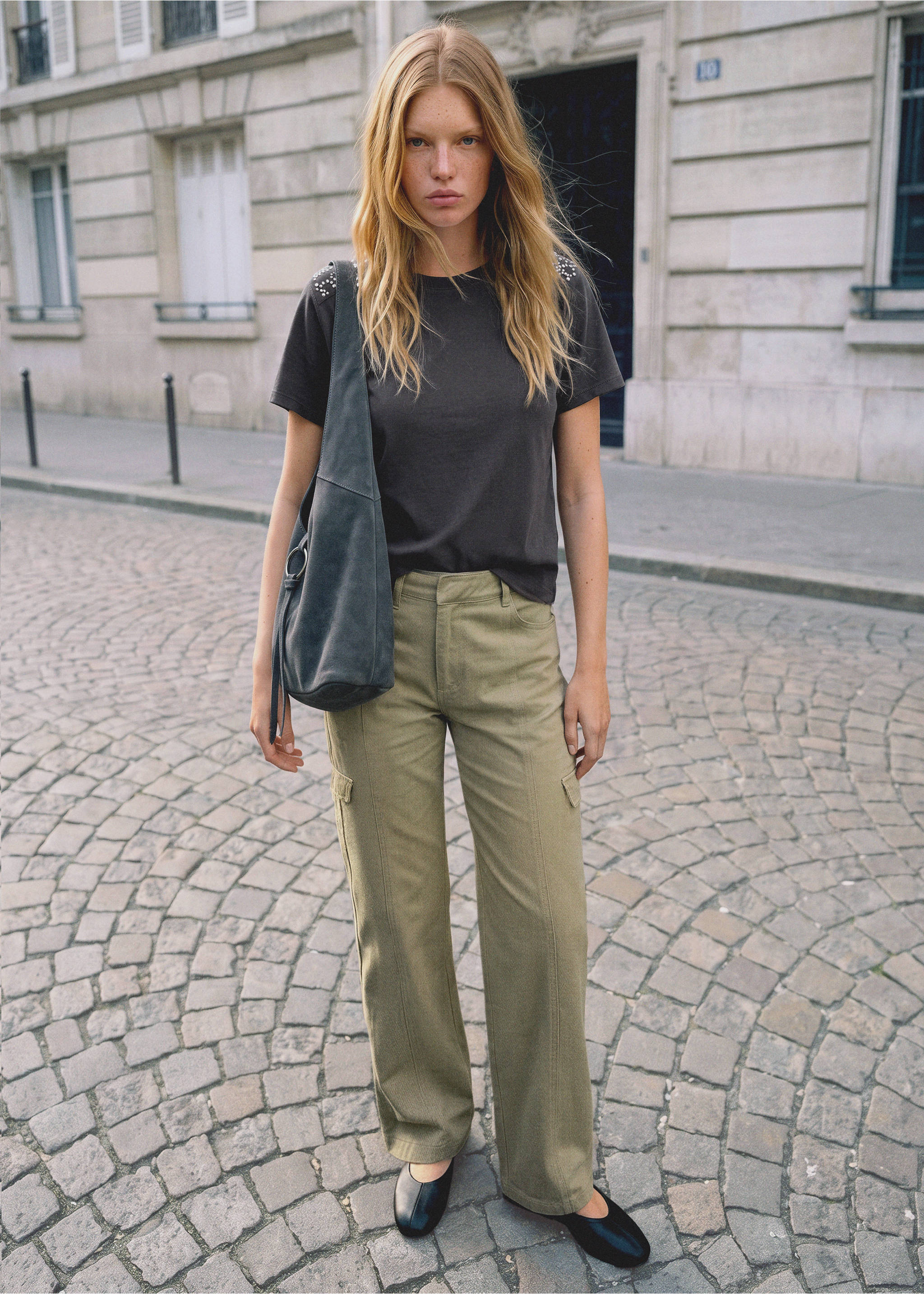 Wide leg cargo jeans - Medium plane, Khaki. Ref: 37094780-00.