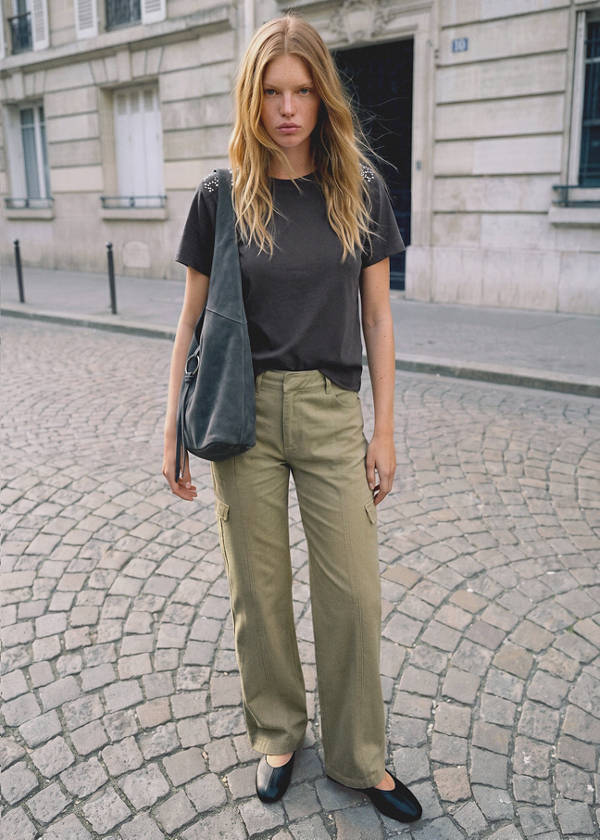Wide leg cargo jeans — Khaki