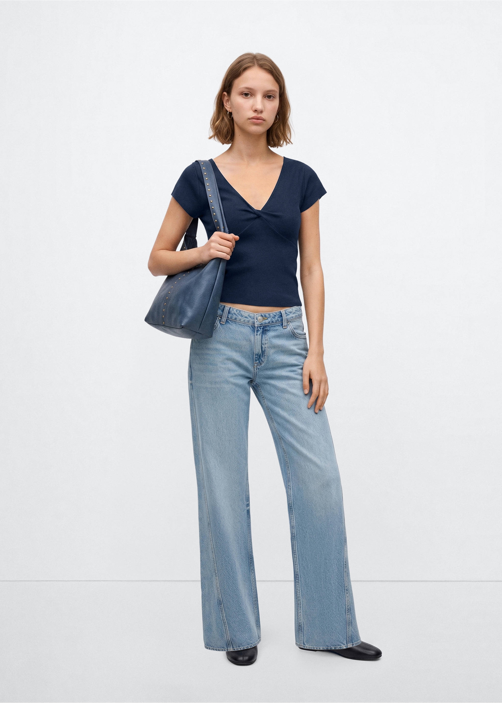 V-neck knitted top - General plane, Navy. Ref: 37094782-00.