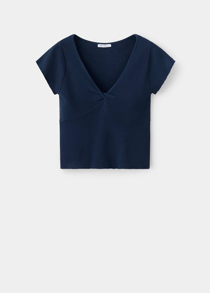 V-neck knitted top — Navy