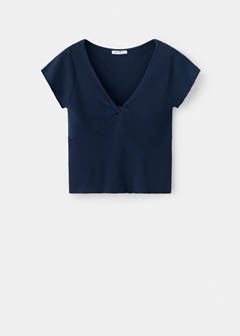 V-neck knitted top — Navy 4