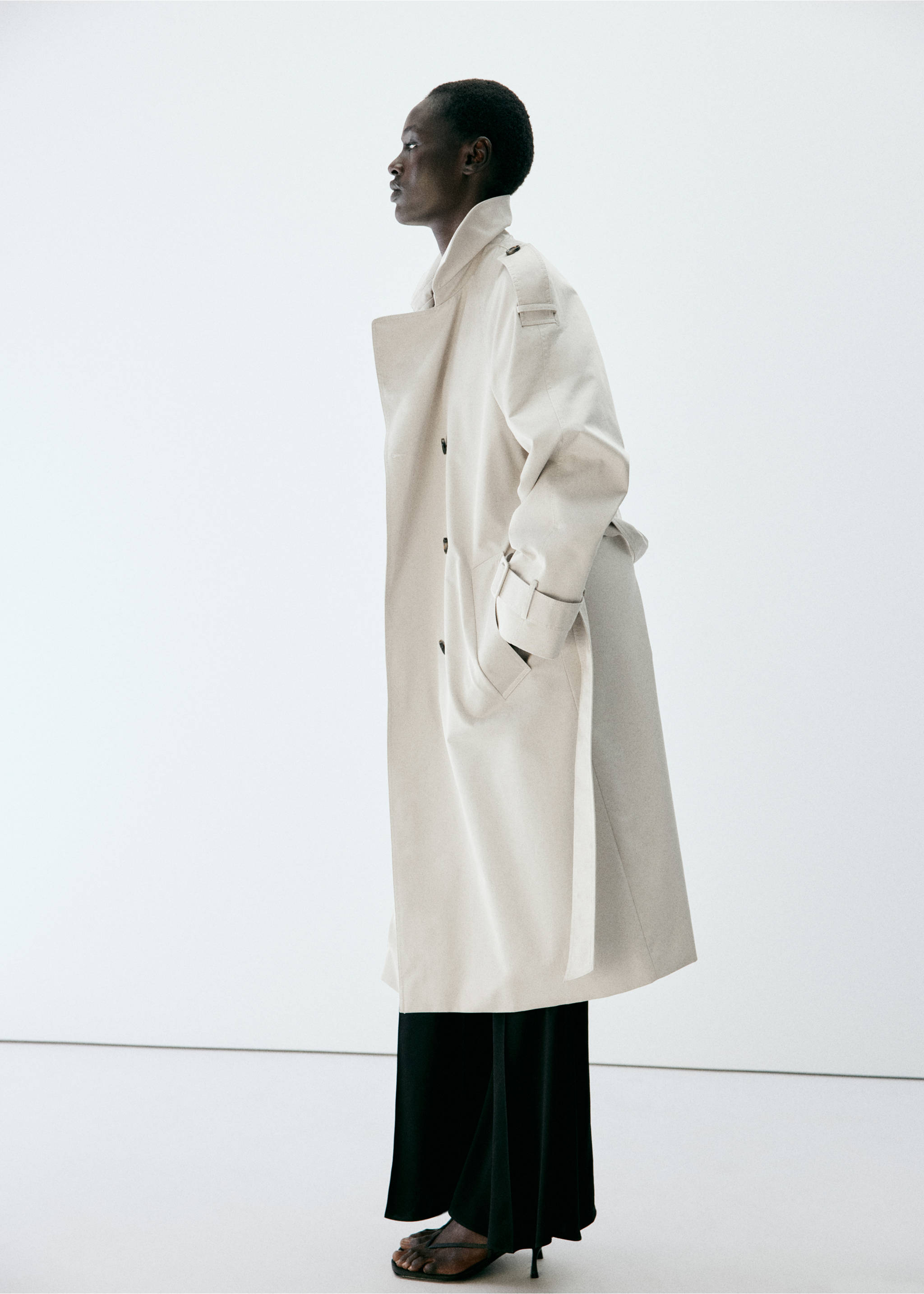 Long double-breasted trench coat - General plane, Light/Pastel Grey. Ref: 37094786-00.