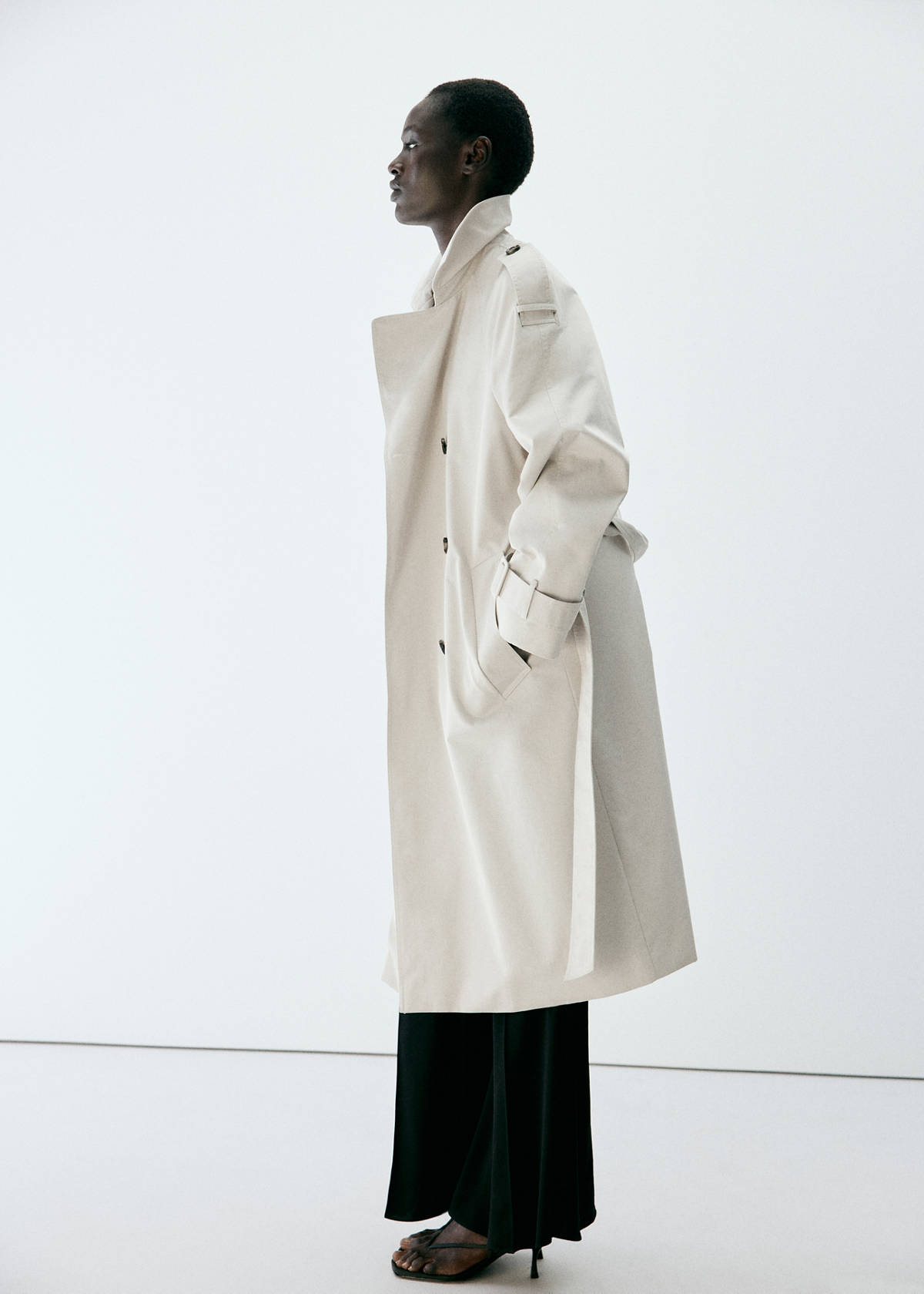 Long double-breasted trench coat — Light/Pastel Grey