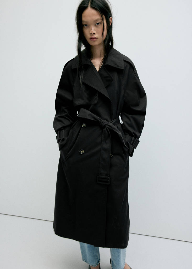 Long double-breasted trench coat — Black