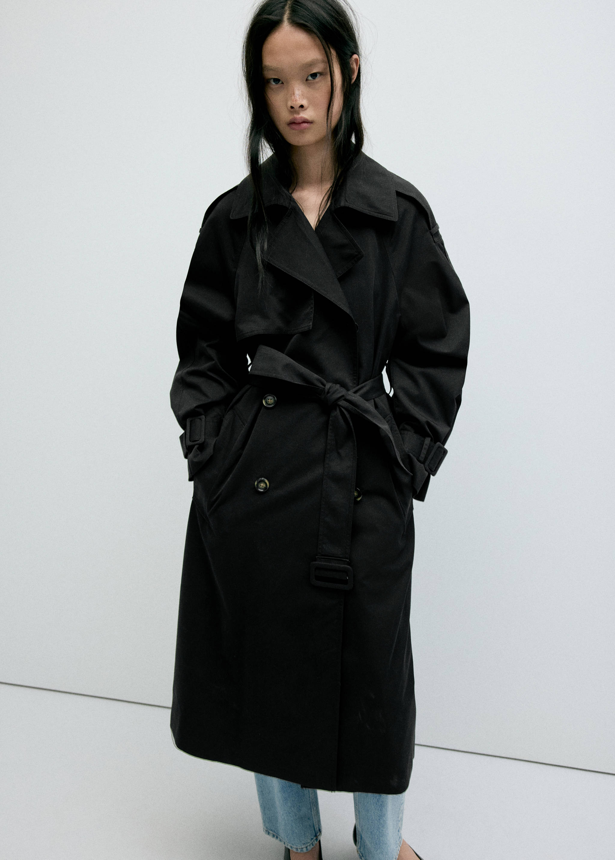 Long double-breasted trench coat - Medium plane