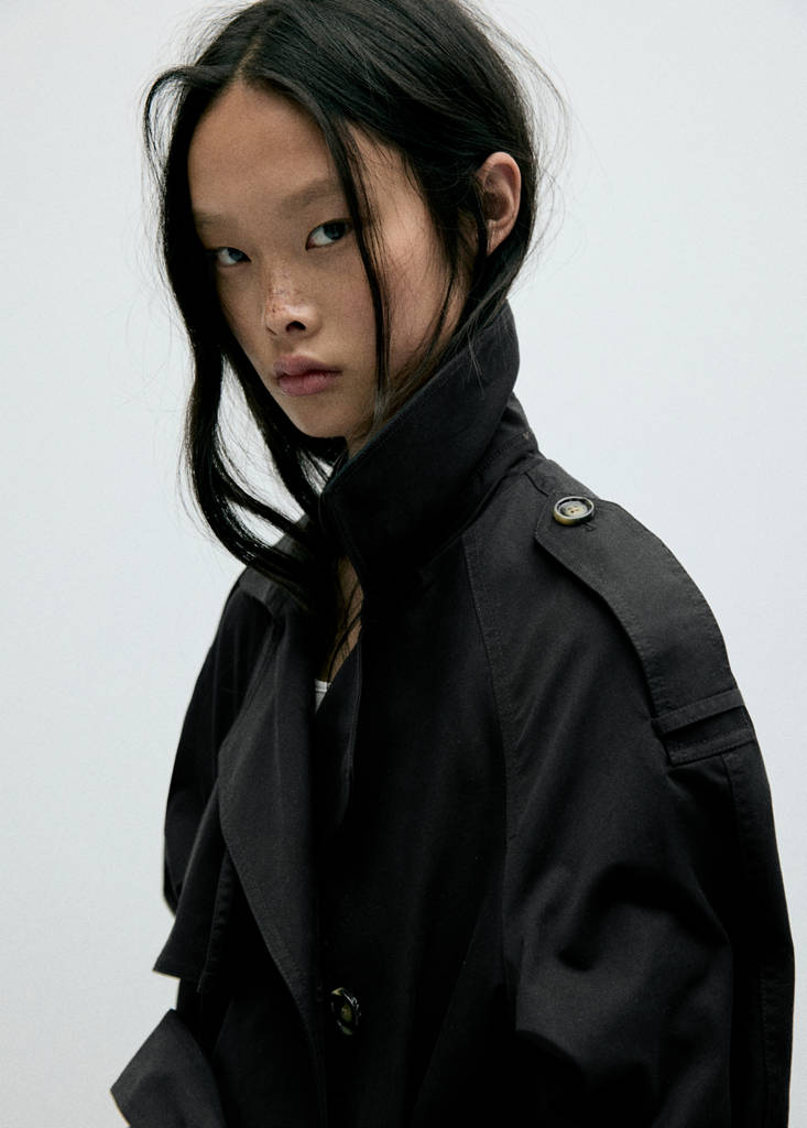 Long double-breasted trench coat — Black