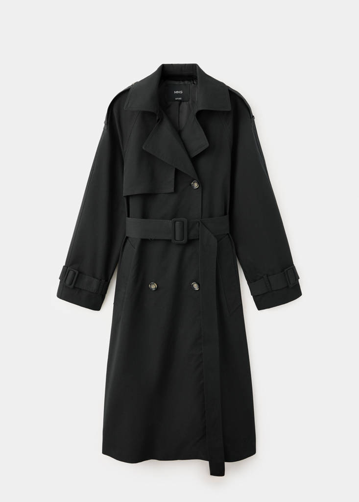 Long double-breasted trench coat — Black