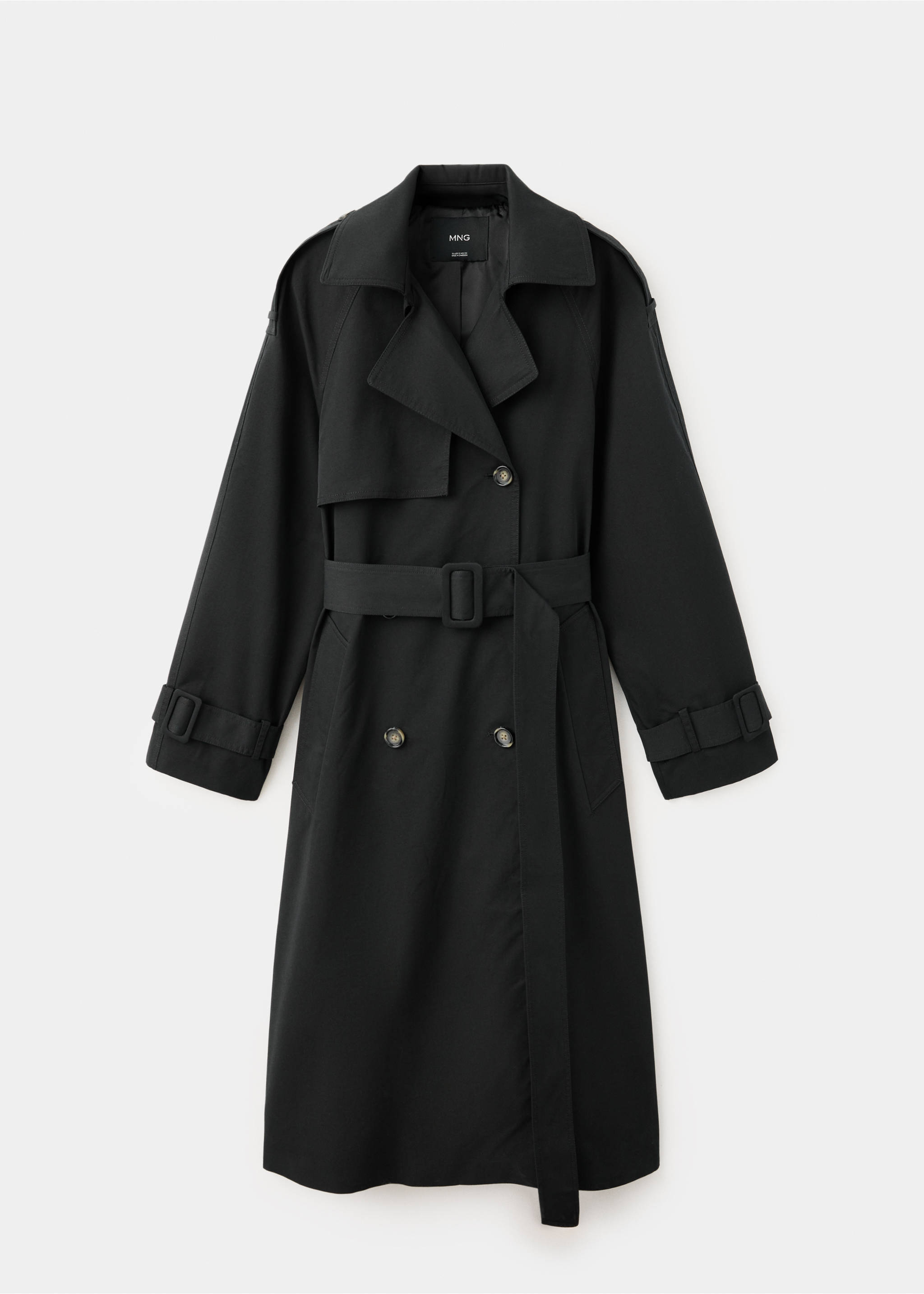Long double-breasted trench coat - Article without model, Black. Ref: 37094786-00.