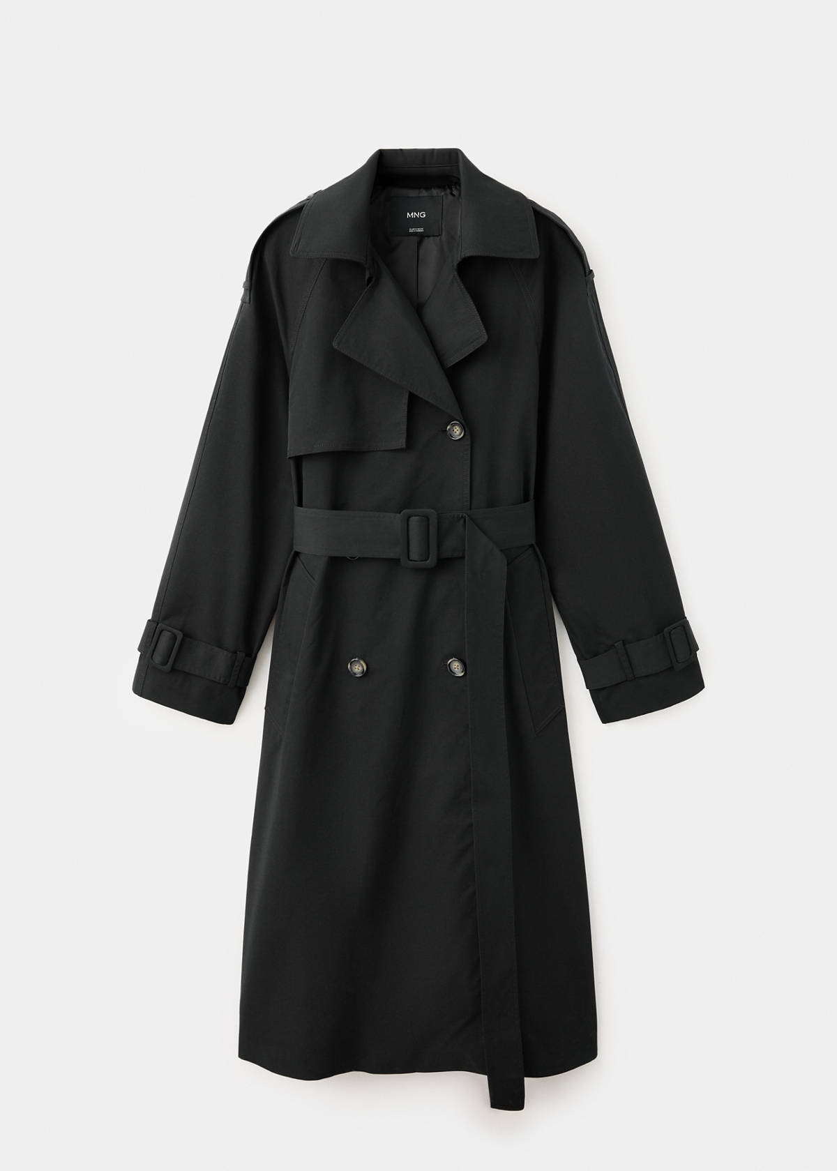 Long double-breasted trench coat — Black