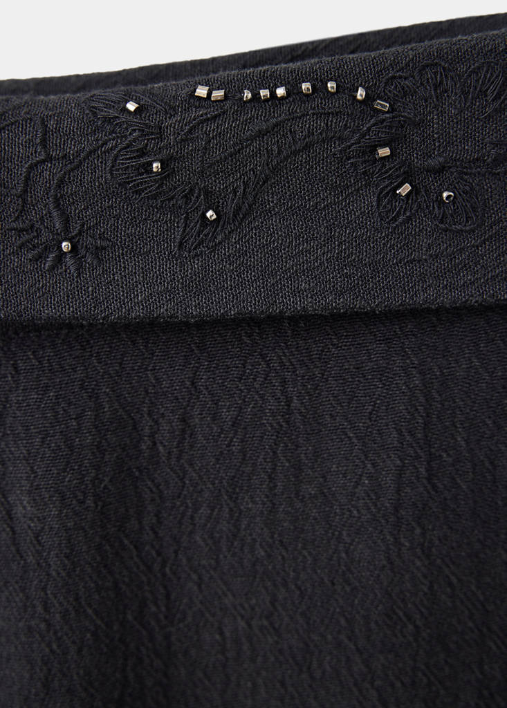 Trousers with embroidered turn-up waistline — Charcoal