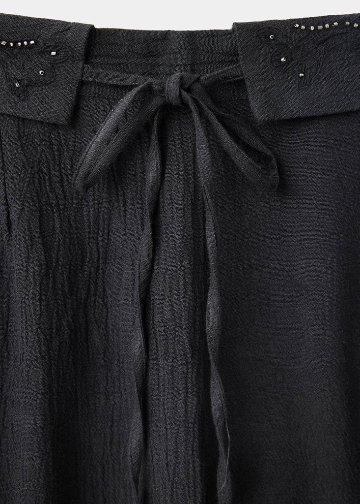 Trousers with embroidered turn-up waistline — Charcoal