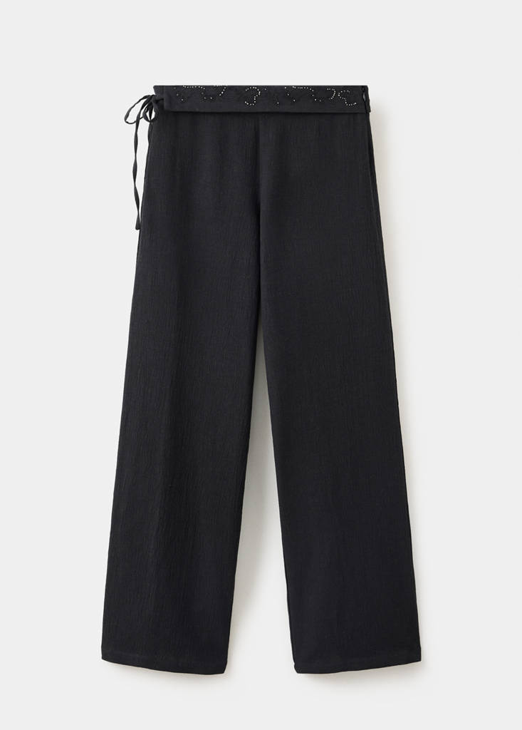 Trousers with embroidered turn-up waistline — Charcoal