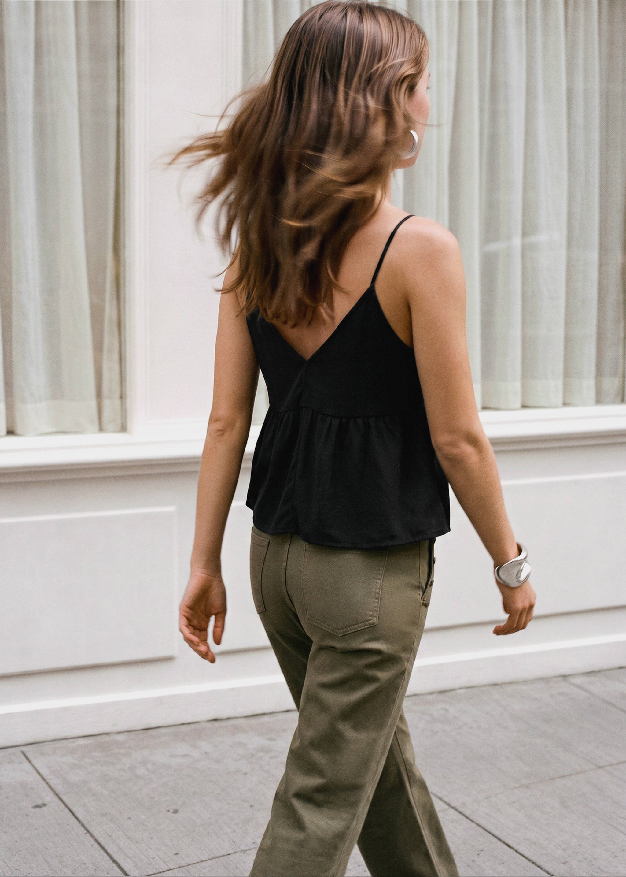 Beaded detail strappy top - Reverse of the article, Black. Ref: 37094792-00.